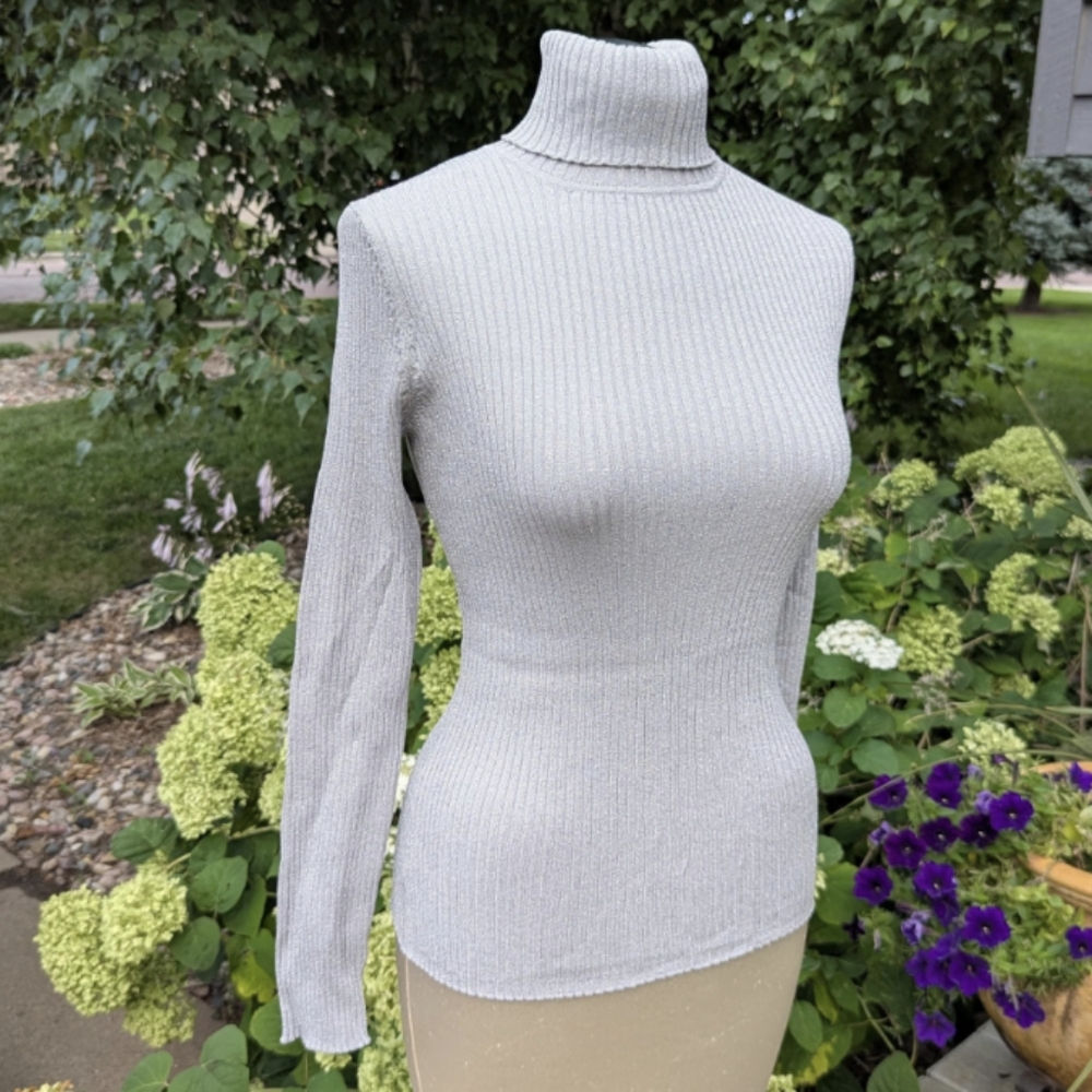 SILVER TWINKLE TURTLENECK Y2K ribbed M L (A12)